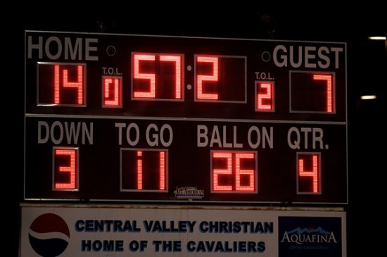 Visalia Central Valley Christian Cavalier Football Score Board